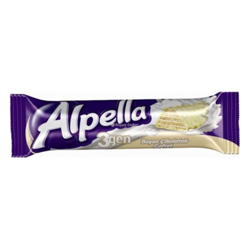 Alpella 3gen Beyaz Çikolata Kaplamalı Gofret 28 gr