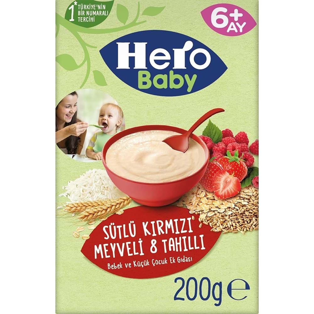 Hero Baby Sütü Kırmızı Meyveli 8 Tahıllı Bebek Ve Küçük Çocuk Ek Gıdası 200 g